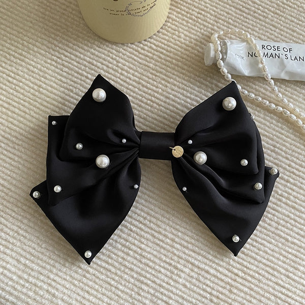 *存在感バッチリ*【CHANEL】 ボウ バレッタ パール リボン 大きめリボンに釘付け♪CHANEL シャネル リボン ボウバレッタ
