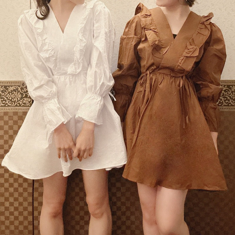 即納】ヴィンテージフリルワンピースbrown – furry.officialstore